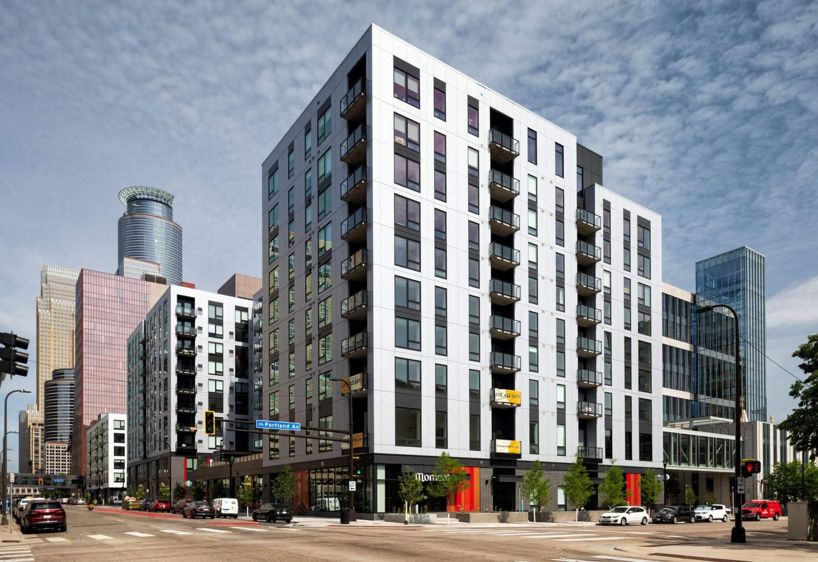 Moment Apartments in downtown Minneapolis exterior building shot